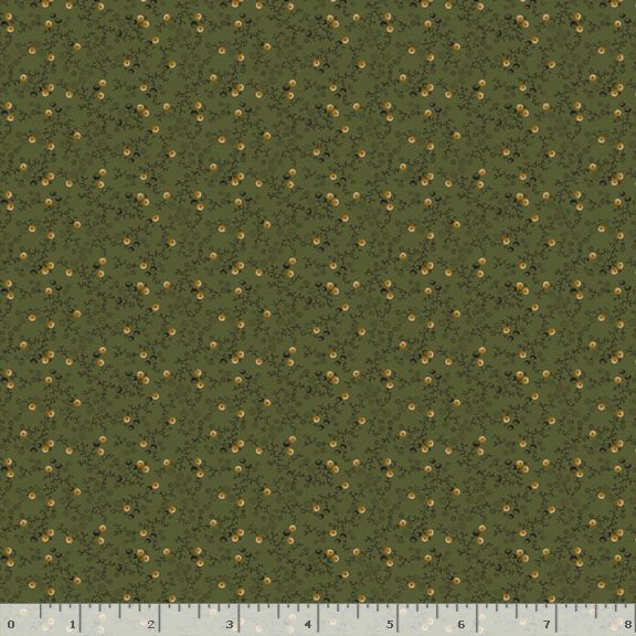 Old Village Greens - Tiny Berries, Green - PER 1/4 YARD