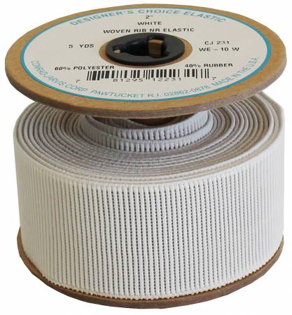 Woven Ribbed No Roll Elastic 2in x 5yd, White