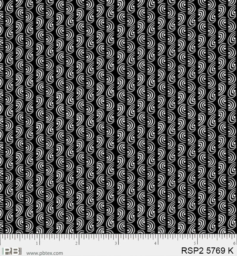 Salt & Pepper II - Spiral Stripe, Black - PER 1/4 YARD