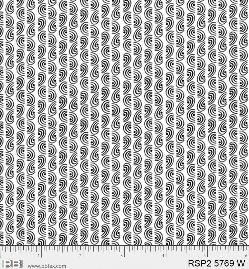 Salt & Pepper II - Spiral Stripe, White - PER 1/4 YARD