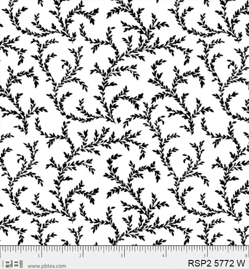 Salt & Pepper II - Vine on White - PER 1/4 YARD