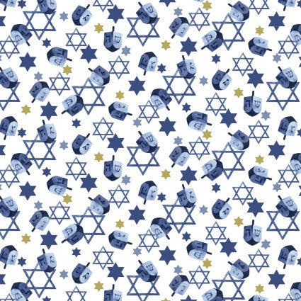 The Gift of Light - Dreidels, White - PER 1/4 YARD