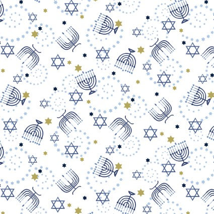 The Gift of Light - Menorahs All Overs, White - PER 1/4 YARD