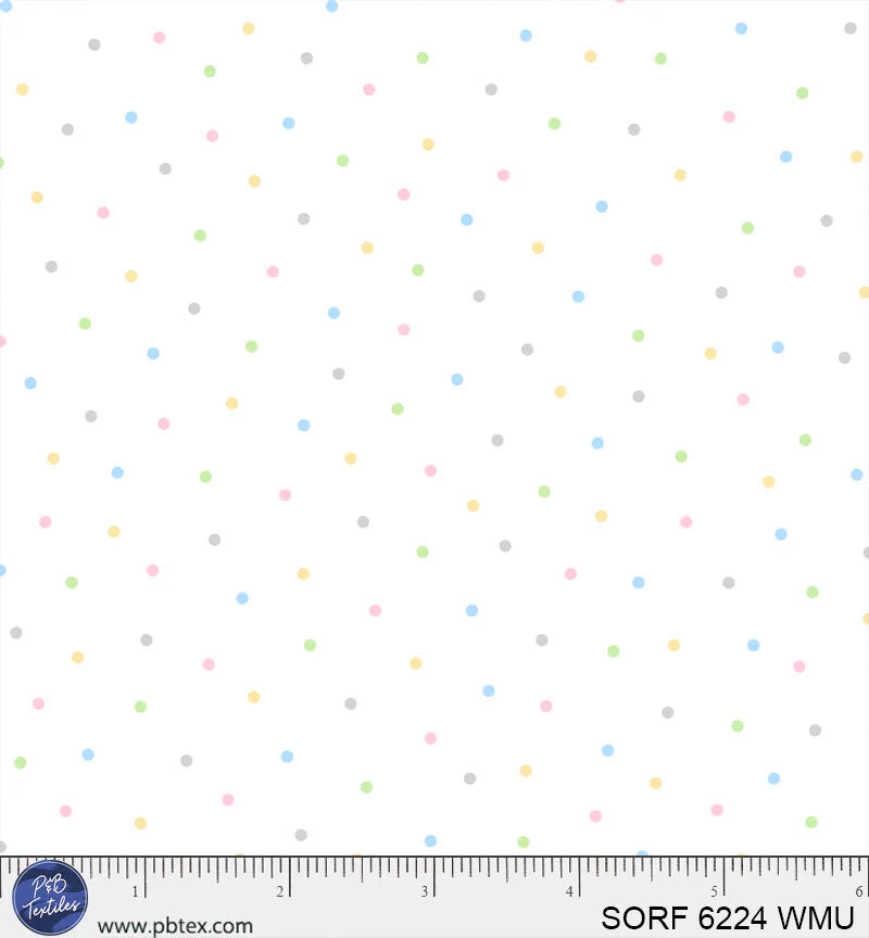 Sorbet Flannel - Tossed Tonal Dots, White/Multi - PER 1/4 YARD