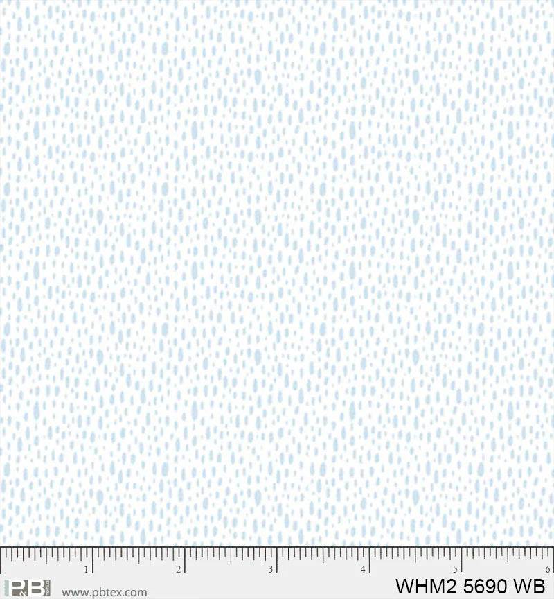 Whimsy II Basics, White/Blue Rain Drops - PER 1/4 YARD