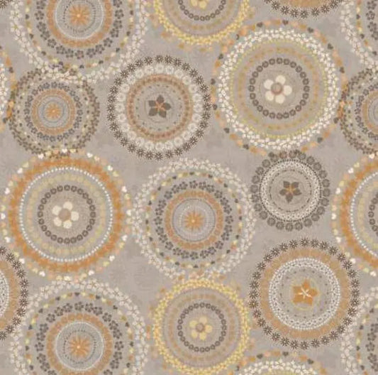 Song Bird - Mandalas, Taupe - PER 1/4 YARD