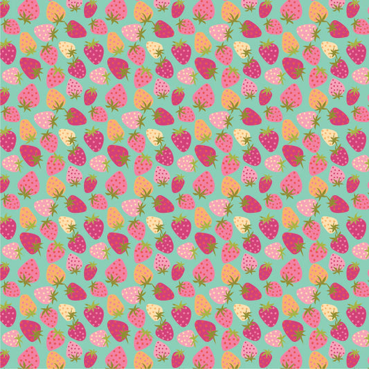 Calico Cowgirls, Strawberry Pie Teal - PER 1/4 YARD