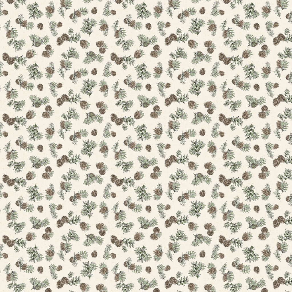 Wildwood - Pine Cones, Cream - PER 1/4 YARD