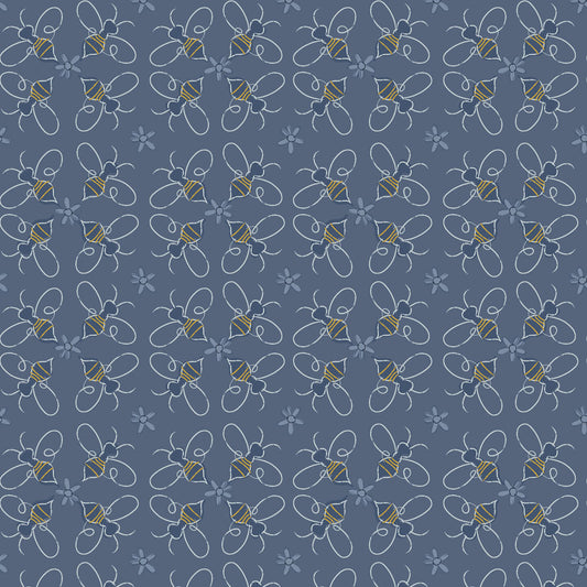 Honey Bee - Lattice Bees, Dark Denim - PER 1/4 YARD