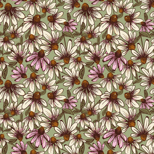 Coneflower Corral - Echinacea, Olive - PER 1/4 YARD
