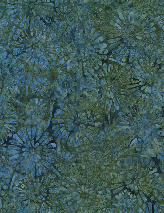 Wilmington Batiks - Shoreline - Flower Burst Dark Green - PER 1/4 YARD