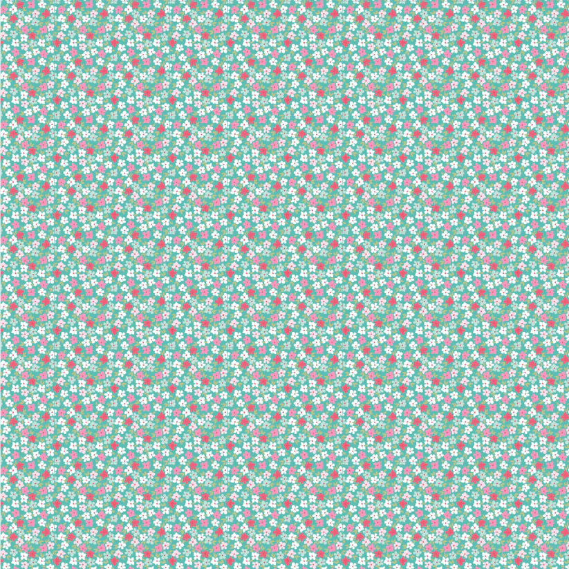 Smitten Chicken - Wild Phlox, Aqua - PER 1/4 YARD
