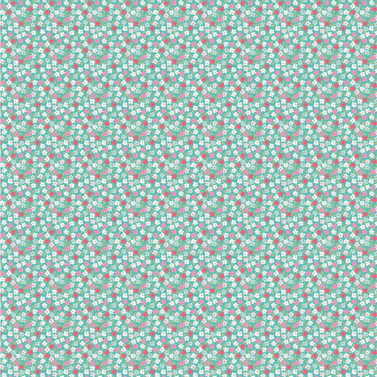 Smitten Chicken - Wild Phlox, Aqua - PER 1/4 YARD