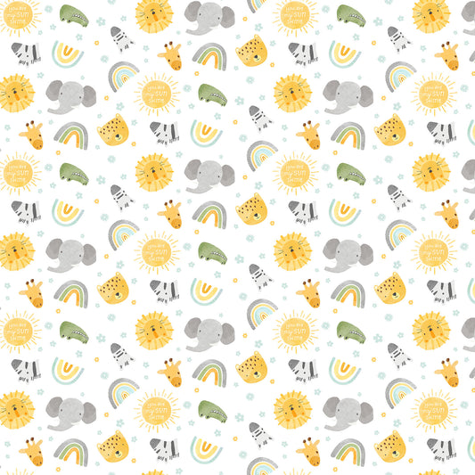 Sunny Safari - Head Toss, White - PER 1/4 YARD