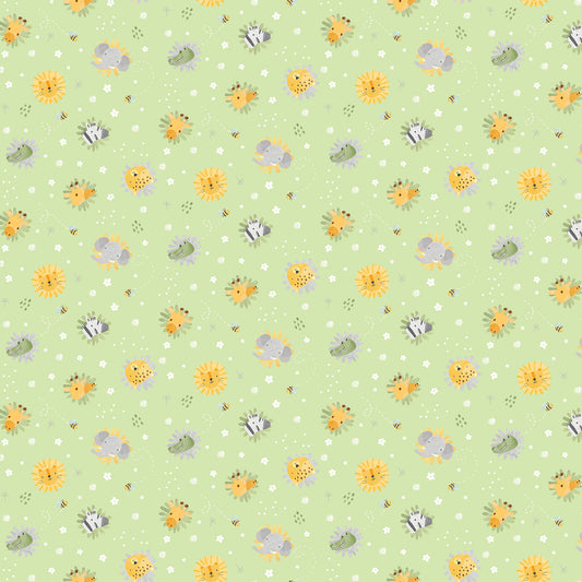 Sunny Safari - Mini Heads, Green - PER 1/4 YARD