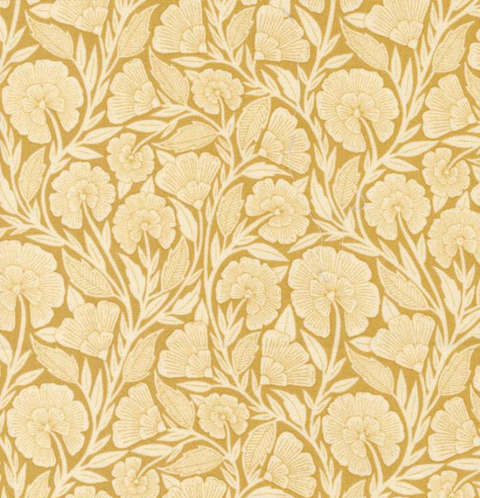 Flower Press - Gold Curved Floral - PER 1/4 YARD