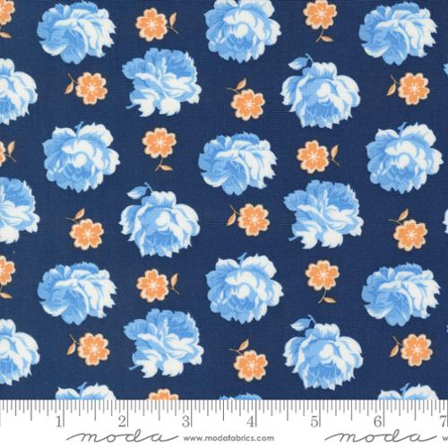Denim & Daisies - Blue Flower, Midnight Jeans - PER 1/4 YARD