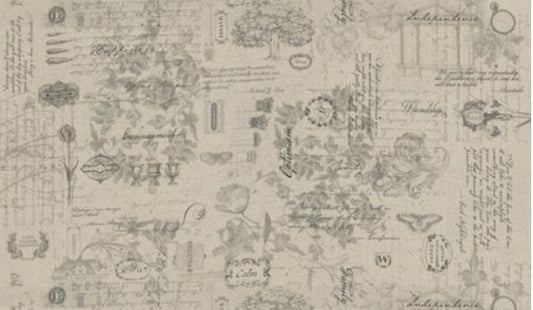 Etchings - Parchment, Charcoal - PER 1/4 YARD