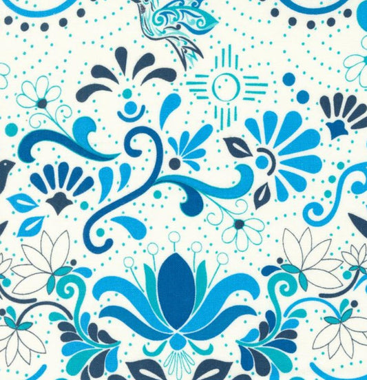 Land of Enchantment - Talavera Florals, Hacienda Blue - PER 1/4 YARD