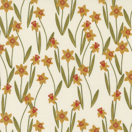 Bee Garden - Darling Daffodils Metallic, Porcelain - PER 1/4 YARD