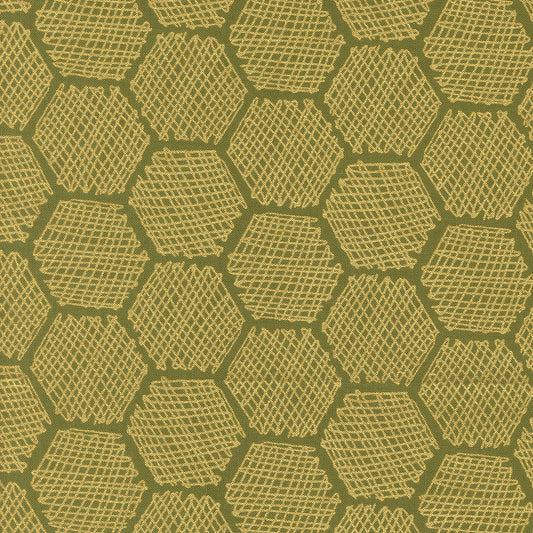 Bee Garden - Honeycomb Metallic, Ivy - PER 1/4 YARD