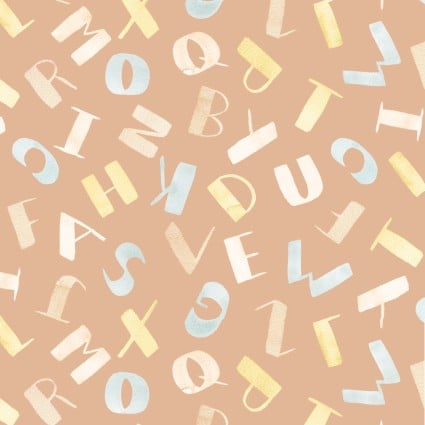 Bunny Love - Tossed Alphabet, Peach - PER 1/4 YARD