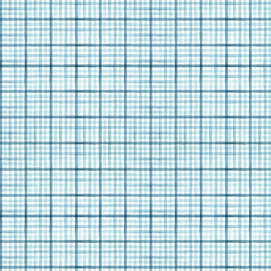 Peace & Wildflowers - Peaceful Plaid, Blue - PER 1/4 YARD