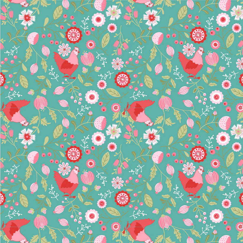 Smitten Chicken - Smitten Chicken, Aqua - PER 1/4 YARD