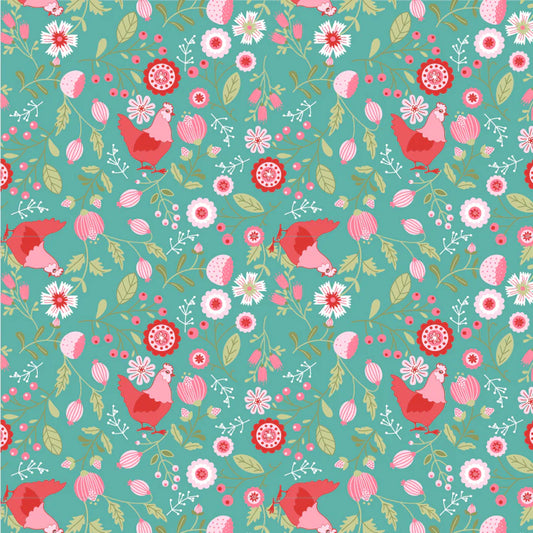 Smitten Chicken - Smitten Chicken, Aqua - PER 1/4 YARD