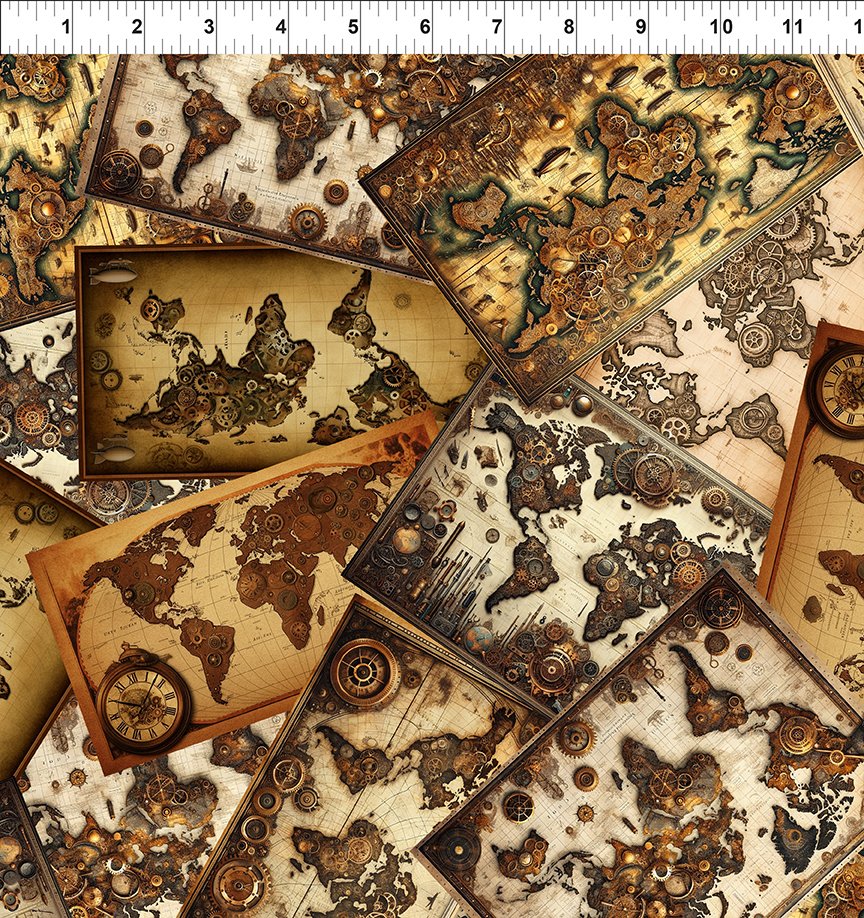 Steampunk Menagerie - Multi Maps - PER 1/4 YARD