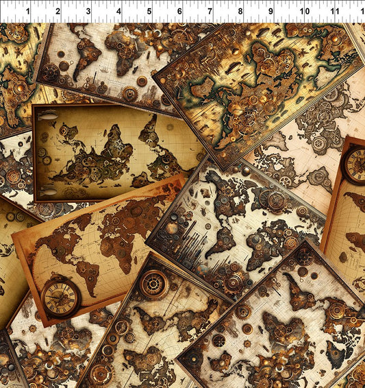 Steampunk Menagerie - Multi Maps - PER 1/4 YARD