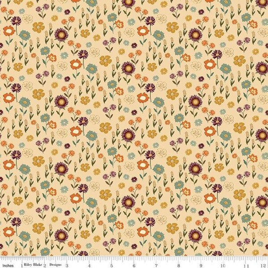 The Awe of Autumn, Floral Latte - PER 1/4 YARD