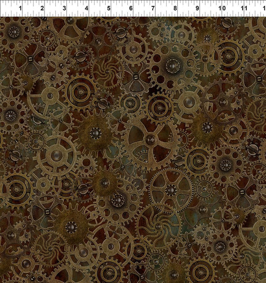 Steampunk Menagerie - Brown Large Gears - PER 1/4 YARD