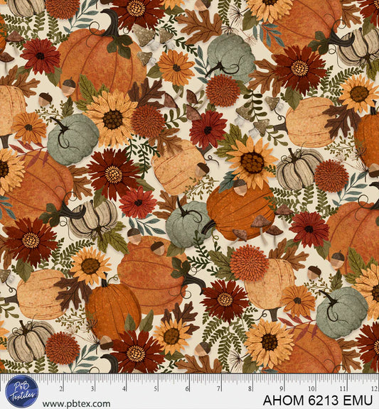 Autumn Homestead - Packed Pumpkins, Ecru - PER 1/4 YARD