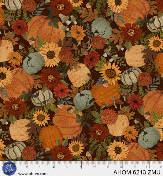 Autumn Homestead - Packed Pumpkins, Brown - PER 1/4 YARD