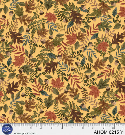 Autumn Homestead - Fall Foliage, Yellow - PER 1/4 YARD