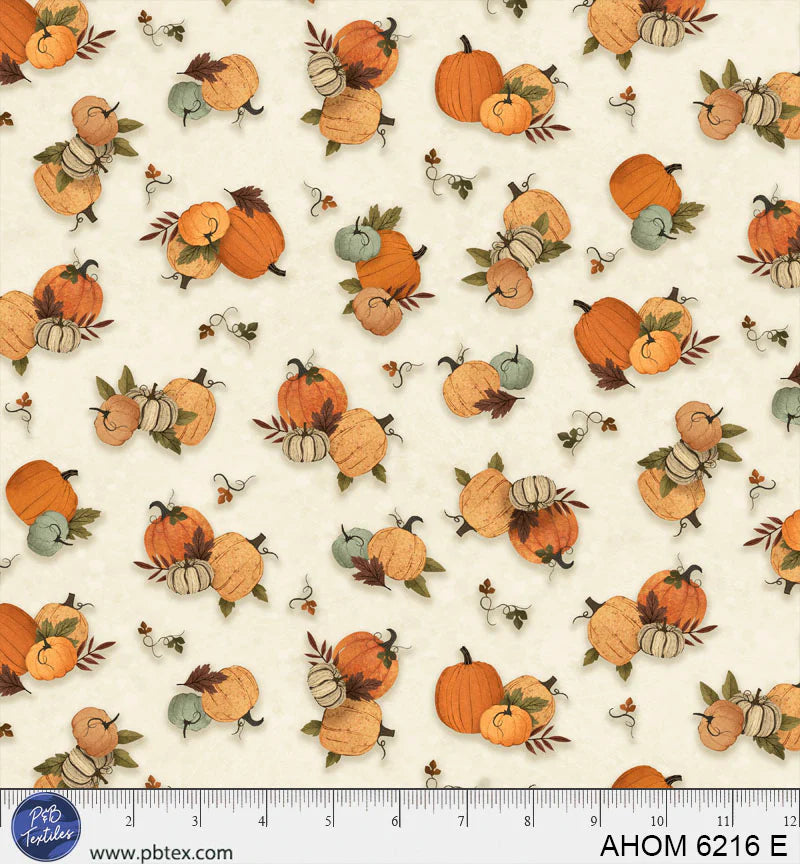 Autumn Homestead - Tossed Pumpkins, Ecru - PER 1/4 YARD