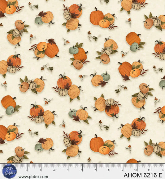 Autumn Homestead - Tossed Pumpkins, Ecru - PER 1/4 YARD