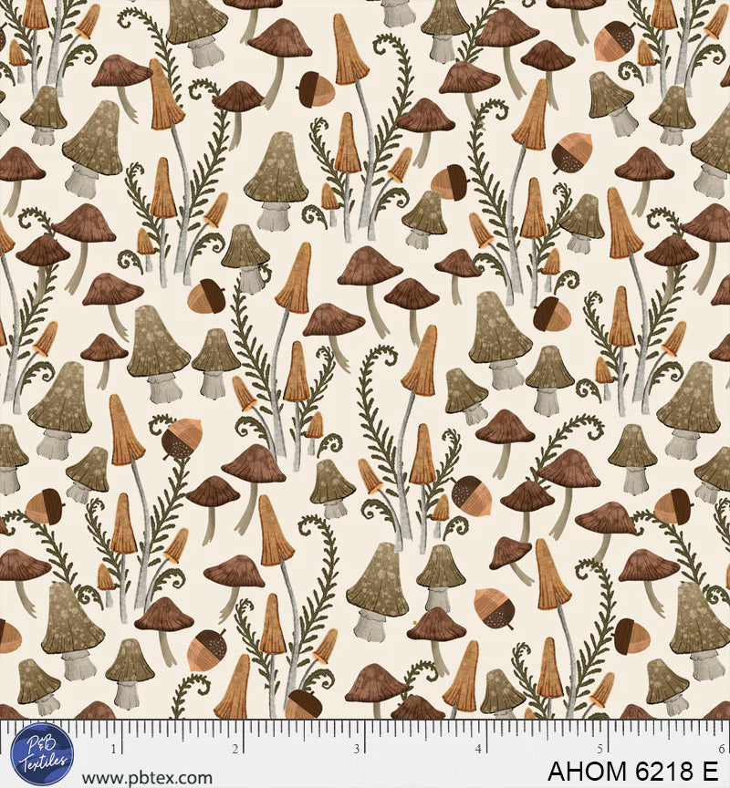 Autumn Homestead - Mini Mushrooms, Ecru - PER 1/4 YARD