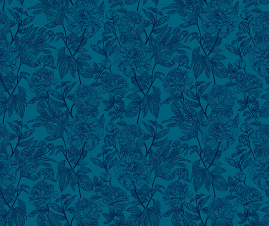 Indelible - Peony, Ocean - PER 1/4 YARD