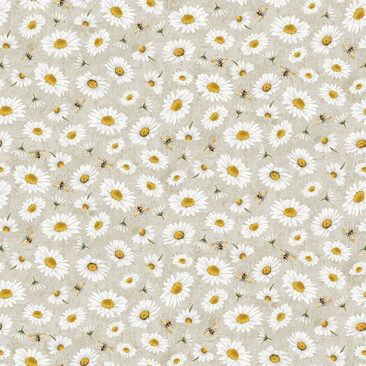 Honey Bee Farm - Tossed Bee and Florals, Grey - PER 1/4 YARD