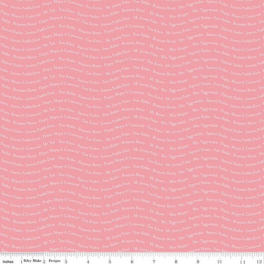 Peter Rabbit & Friends, Text Sugar Pink - PER 1/4 YARD