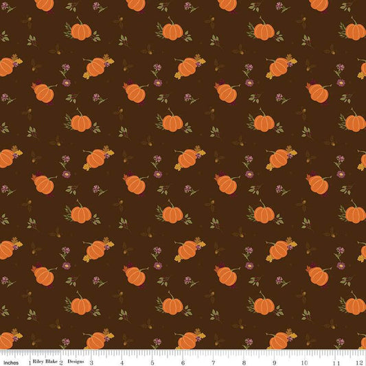 The Awe of Autumn, Pumpkins Brown - PER 1/4 YARD
