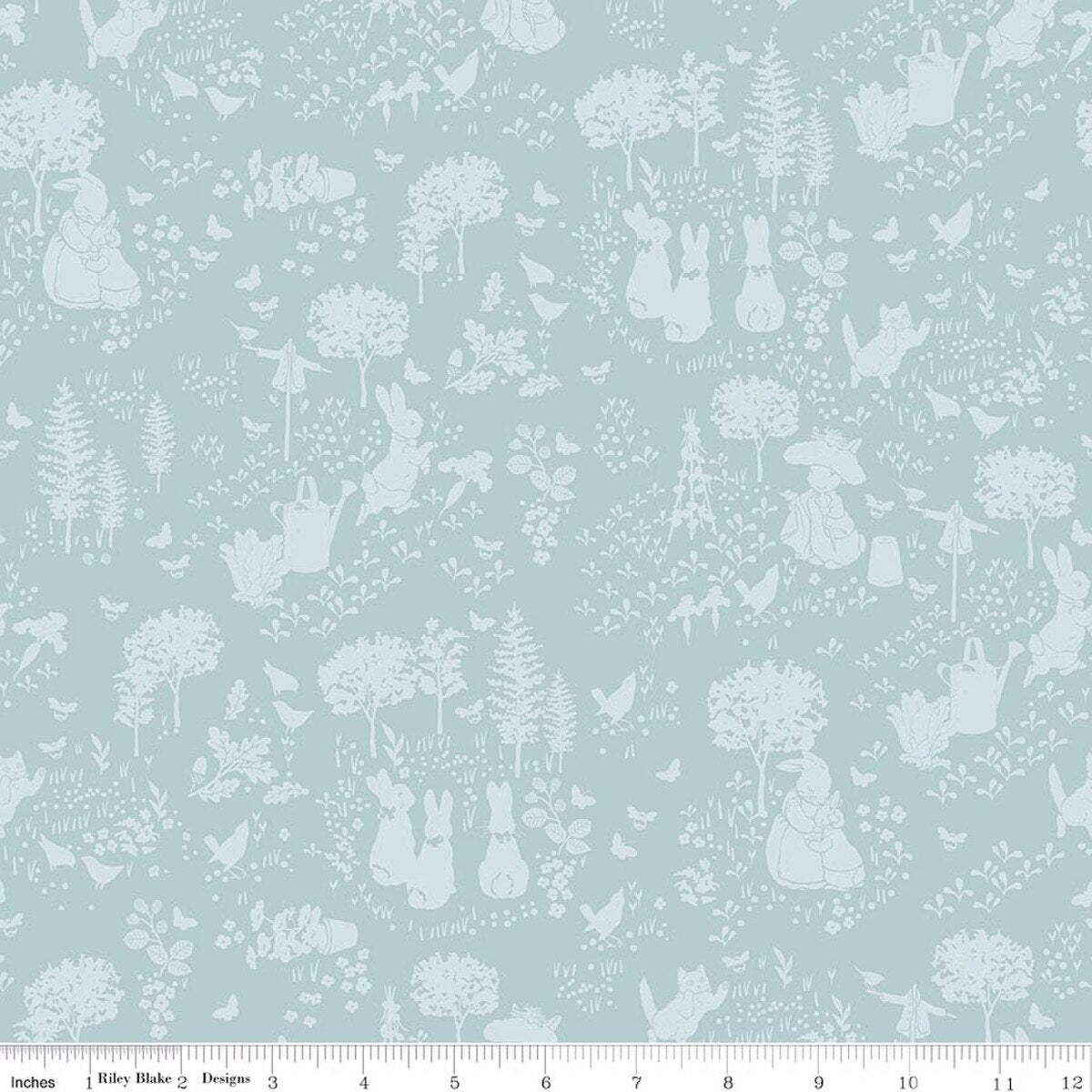 Peter Rabbit & Benjamin Bunny, Tonal Garden Blue - PER 1/4 YARD