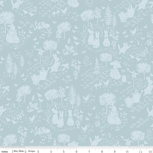 Peter Rabbit & Benjamin Bunny, Tonal Garden Blue - PER 1/4 YARD