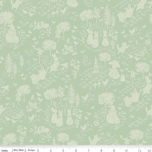 Peter Rabbit & Benjamin Bunny, Tonal Garden Green - PER 1/4 YARD