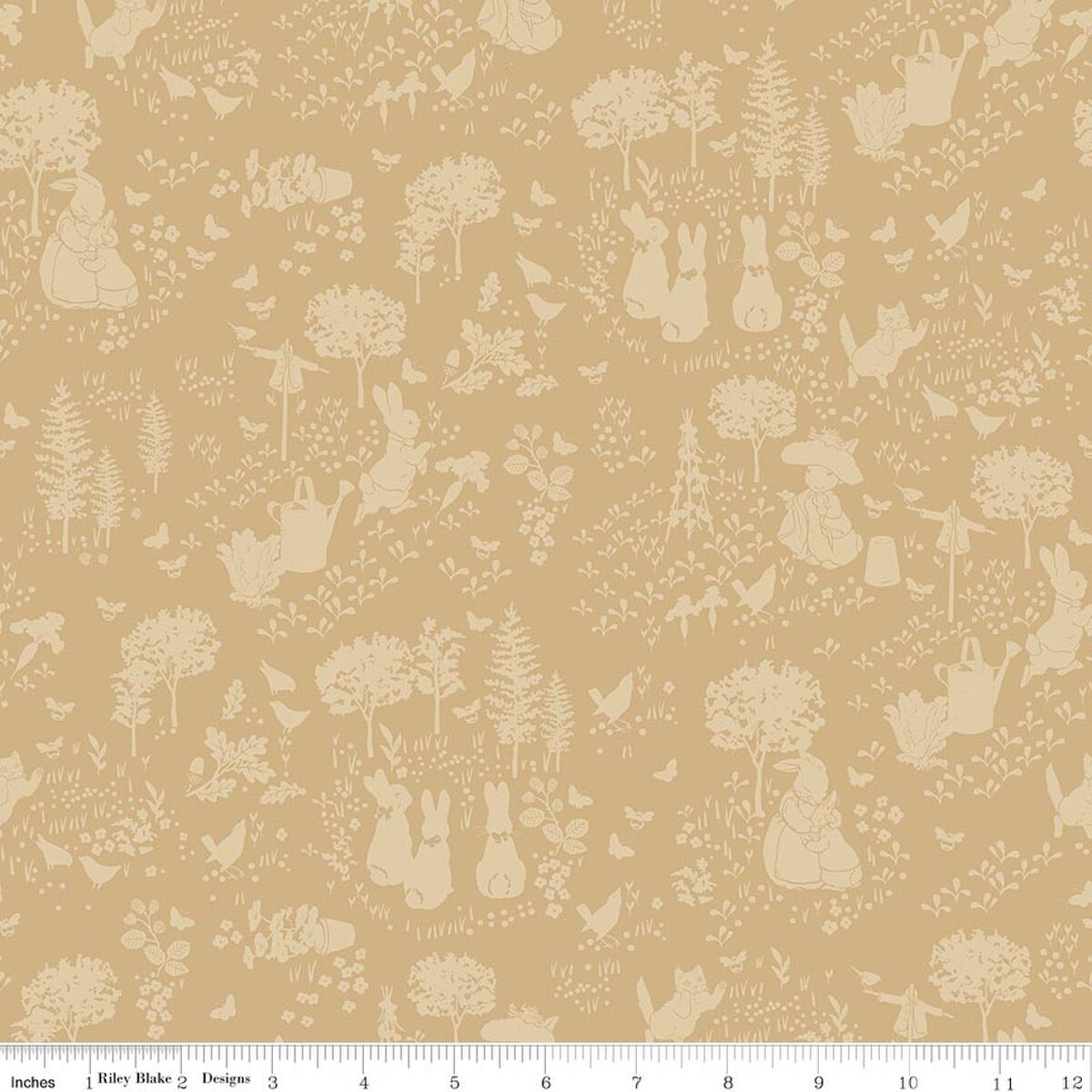 Peter Rabbit & Benjamin Bunny, Tonal Garden Tan - PER 1/4 YARD