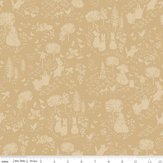 Peter Rabbit & Benjamin Bunny, Tonal Garden Tan - PER 1/4 YARD