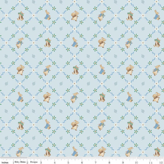 Peter Rabbit & Benjamin Bunny, Lattice Blue - PER 1/4 YARD