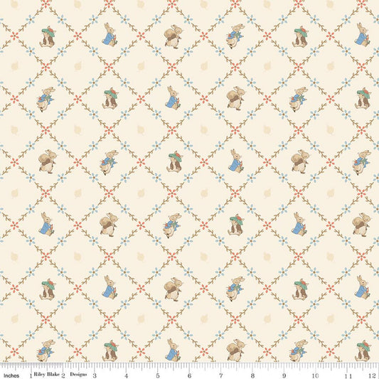 Peter Rabbit & Benjamin Bunny, Lattice Cream - PER 1/4 YARD